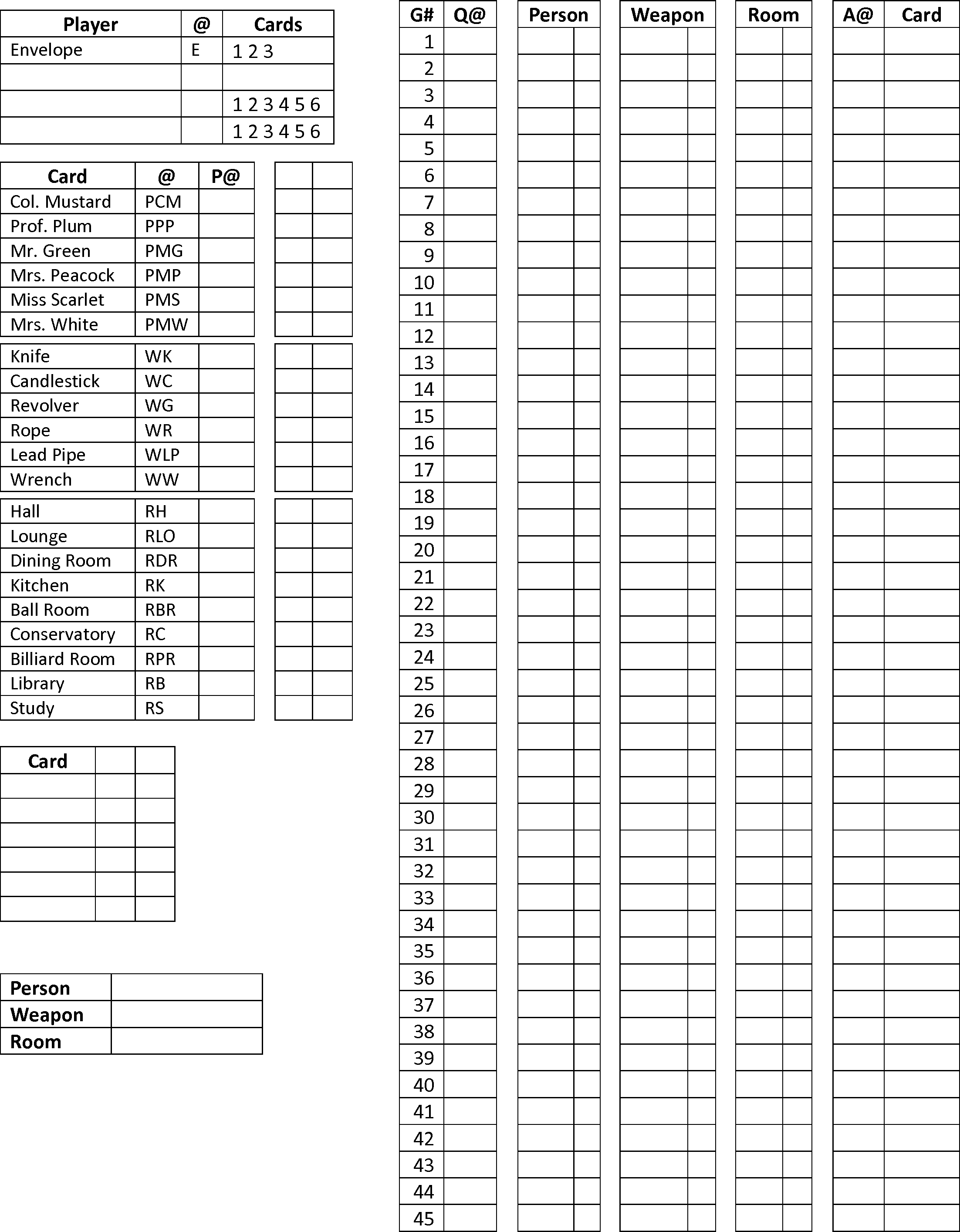 Printable Clue Score Sheet Pdf