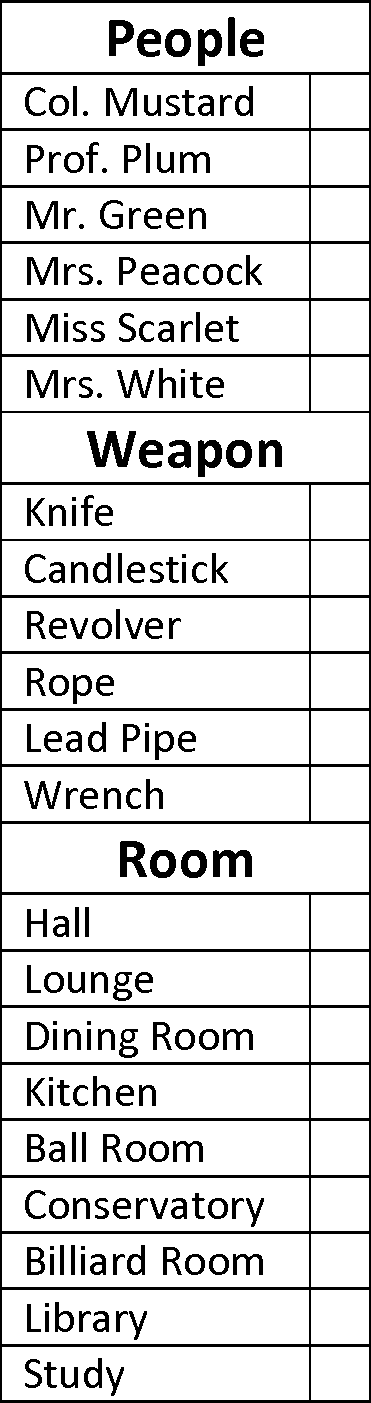 Clue Game Printable Sheets